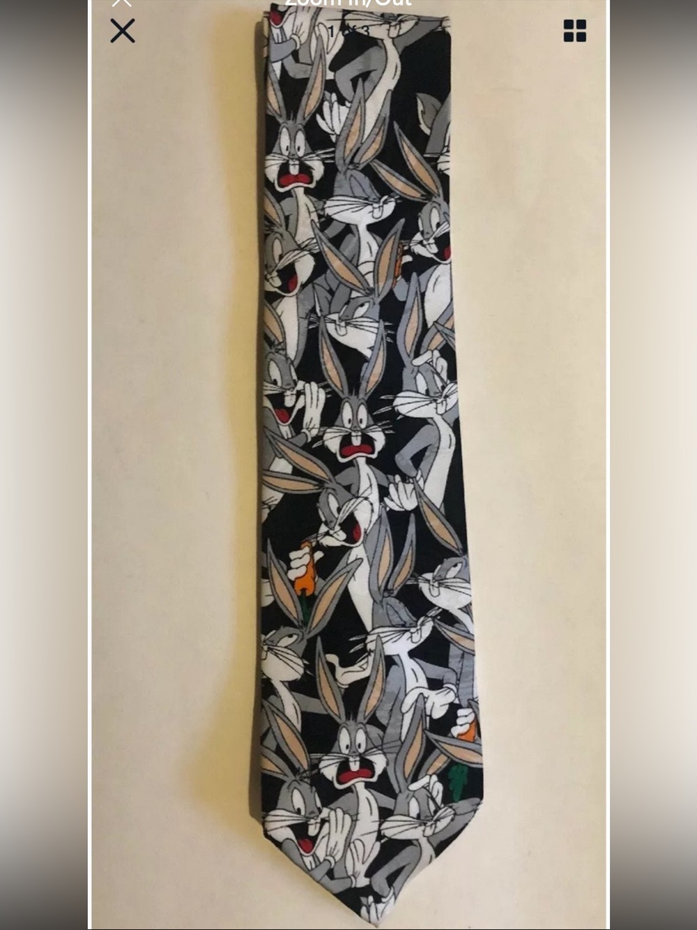 LOONEY TUNES Mania Bugs Bunny Black Silk Necktie $59 NWOT